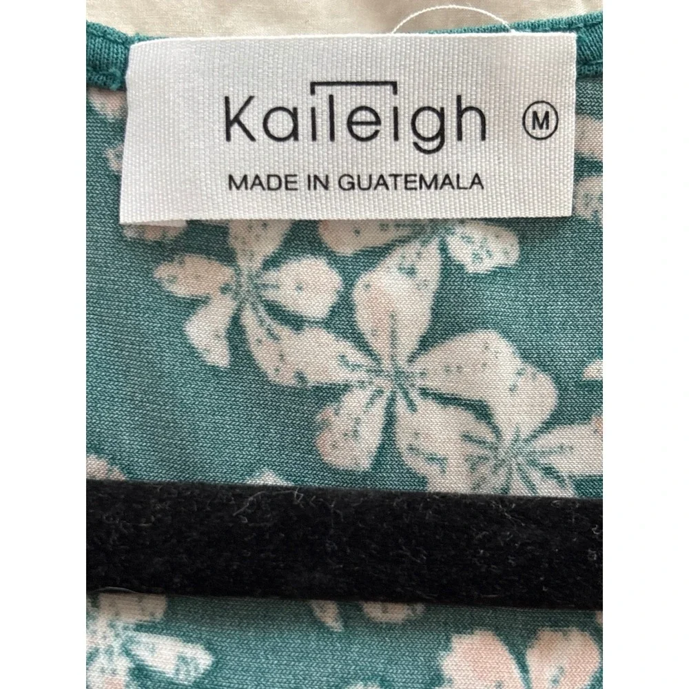 Kaileigh Green Floral Faux Wrap Midi Dress Sleeveless Ruffle Hem Size M - Picture 5 of 6